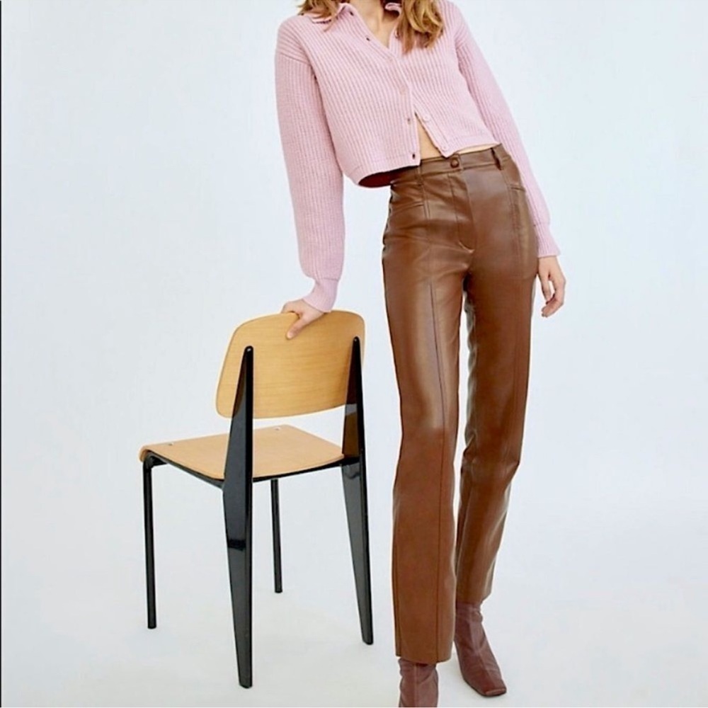 Aritzia Wilfred Brown Rebel Faux Leather Pants Slim Straight Size 4 Women’s